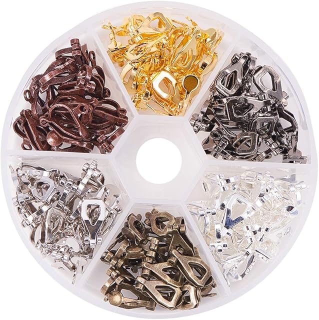 PandaHall Elite 96pcs 6 Colors Brass Clip-on Earring Converter Component with Easy Open Loop for Non-Pierced Ears DIY Jewellery Making Accessary