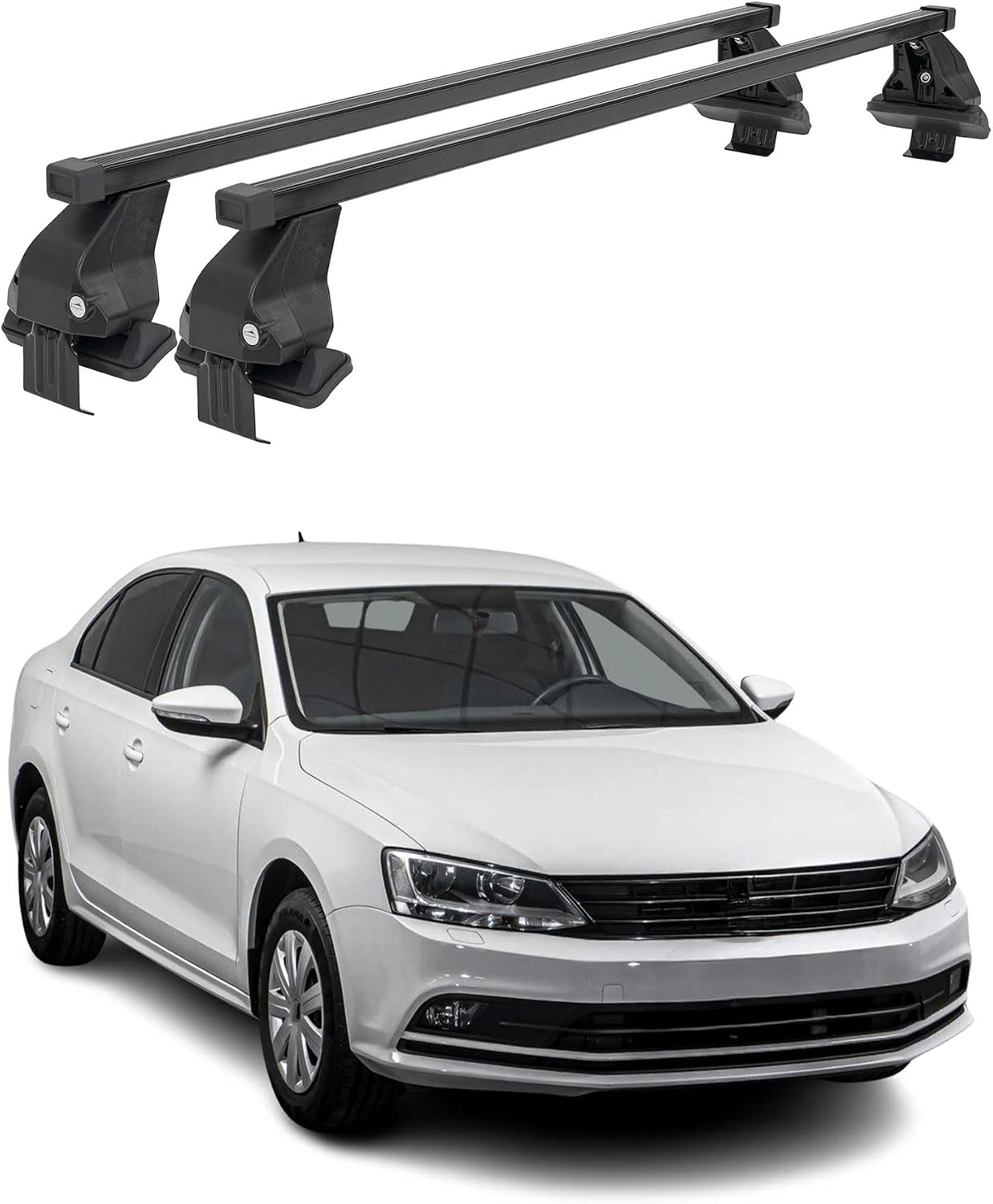 OMAC Roof Rack Cross Bars for Volkswagen Jetta 2011-2018 Lockable 110Lbs Steel Black 2Pcs fits Cargo Carriers Kayak Canoe Bike Snowboard