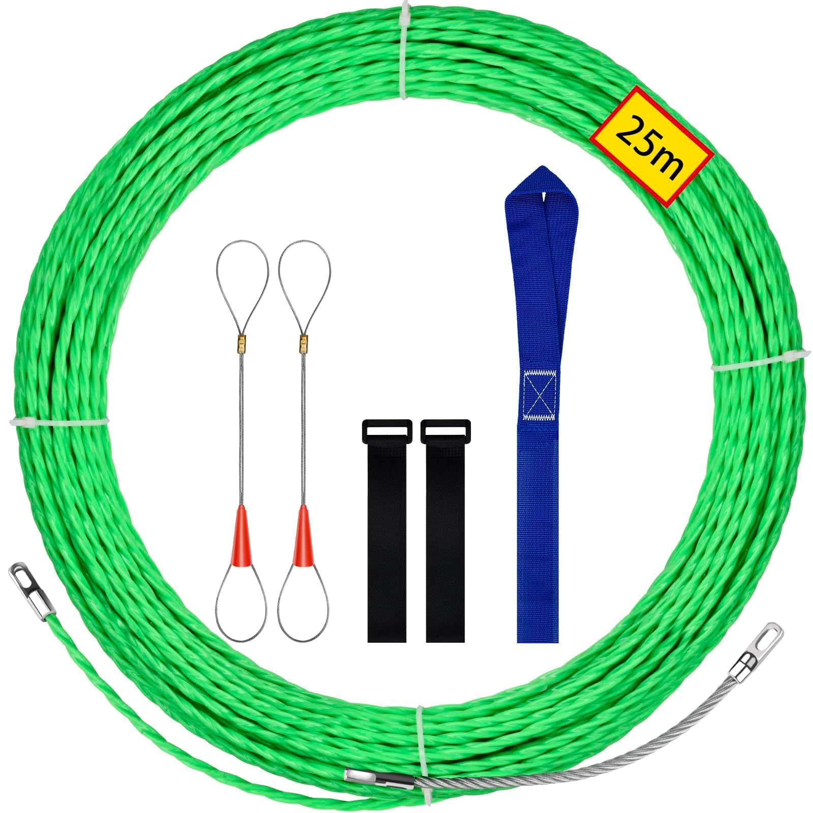Professional Wire Puller for Electrician, Flexible Wire Lead Threading Device Tool, 15m Retractable Spiral Cable Puller with Green Fish Tape for Conduit Installation