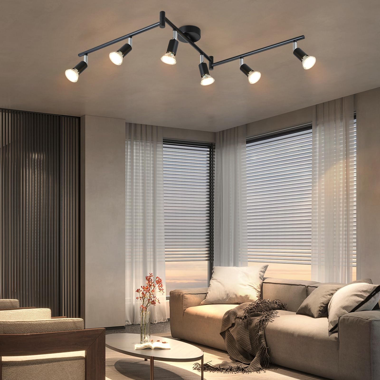 Glitzerlife Foco de Techo LED Lámpara de Techo Giratorio 350° Foco de Techo | GU10 Metal Níquel Lámpara Salón Moderna Para Dormitorio Cocina Comedor Pasillo Sin Bombilla