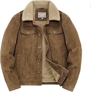 utcoco Men's Vintage Fleece Sherpa Lined Corduroy Denim Trucker