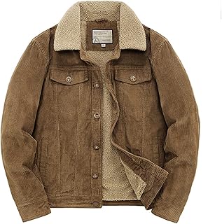 Men's Vintage Fleece Sherpa Lined Corduroy Denim Trucker Jackets Lapel Button Down Thickened Winter Coats