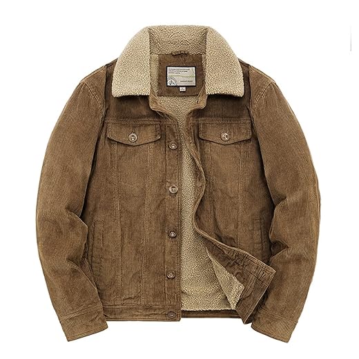 Jaqueta masculina utcoco Vintage de lã de ovelha forrada, de veludo cotelê, jaqueta trucker com lapela e botões, casacos espessos para inverno