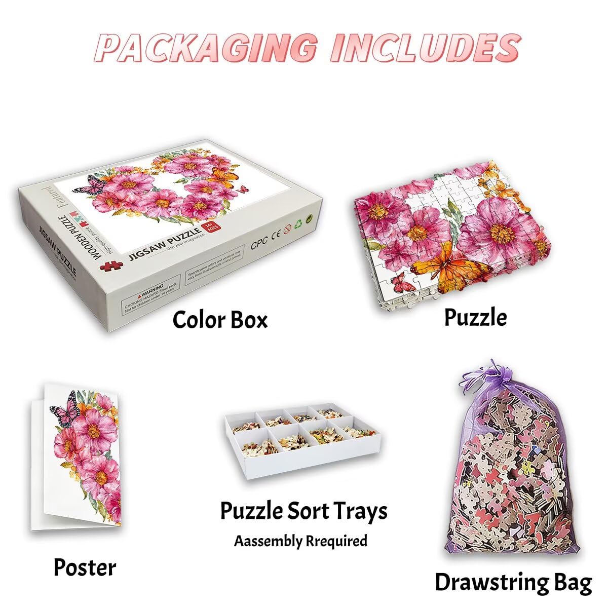 Puzzle 4000 sztuk dla dorosłych kwiat, Puzzle Serce, Puzzle 4000 sztuk dla dorosłych, drewniane puzzle z pudełkiem na prezent rozmiar 141 x 87 cm, wyzwanie puzzle dla całej rodziny, prezent dla kobiet