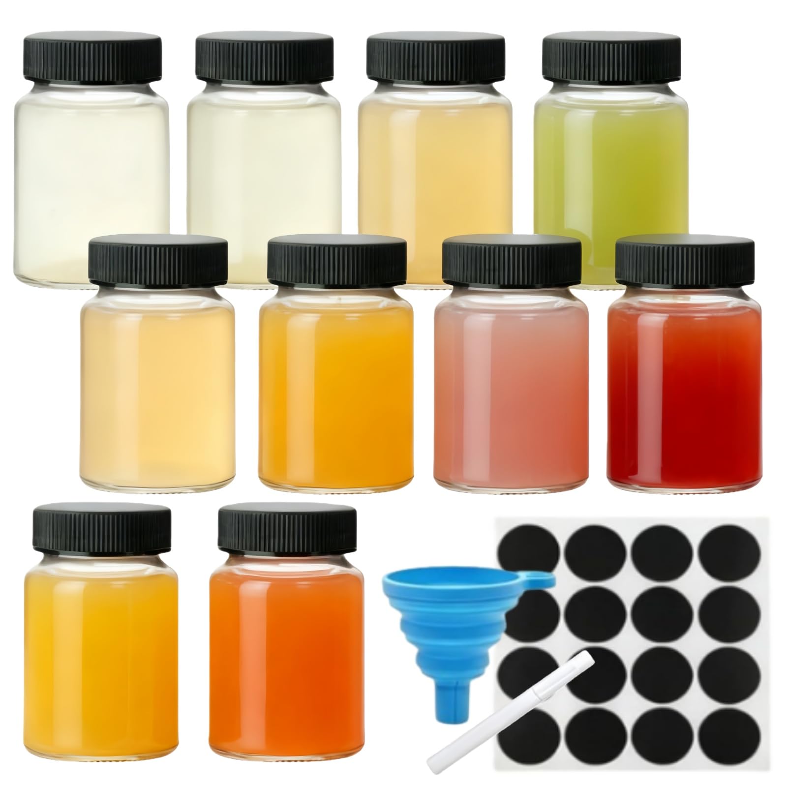 Siocok Transparent 10-Pack 100Ml Glass Shot Bottles With Lids, Glass Juice Bottles With Wide Mouth, Reusable Clear Mini Containers For Juice, With Funnel, Sticker, Pen, For Juice, Ginger Shots, Milk