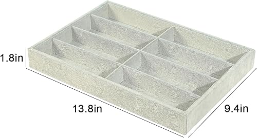 Miniatura 6 de Bandeja organizadora de lentes de sol, caja de exhibición de gafas de terciopelo gris beige, soporte organizador de gafas para escritorio en casa o