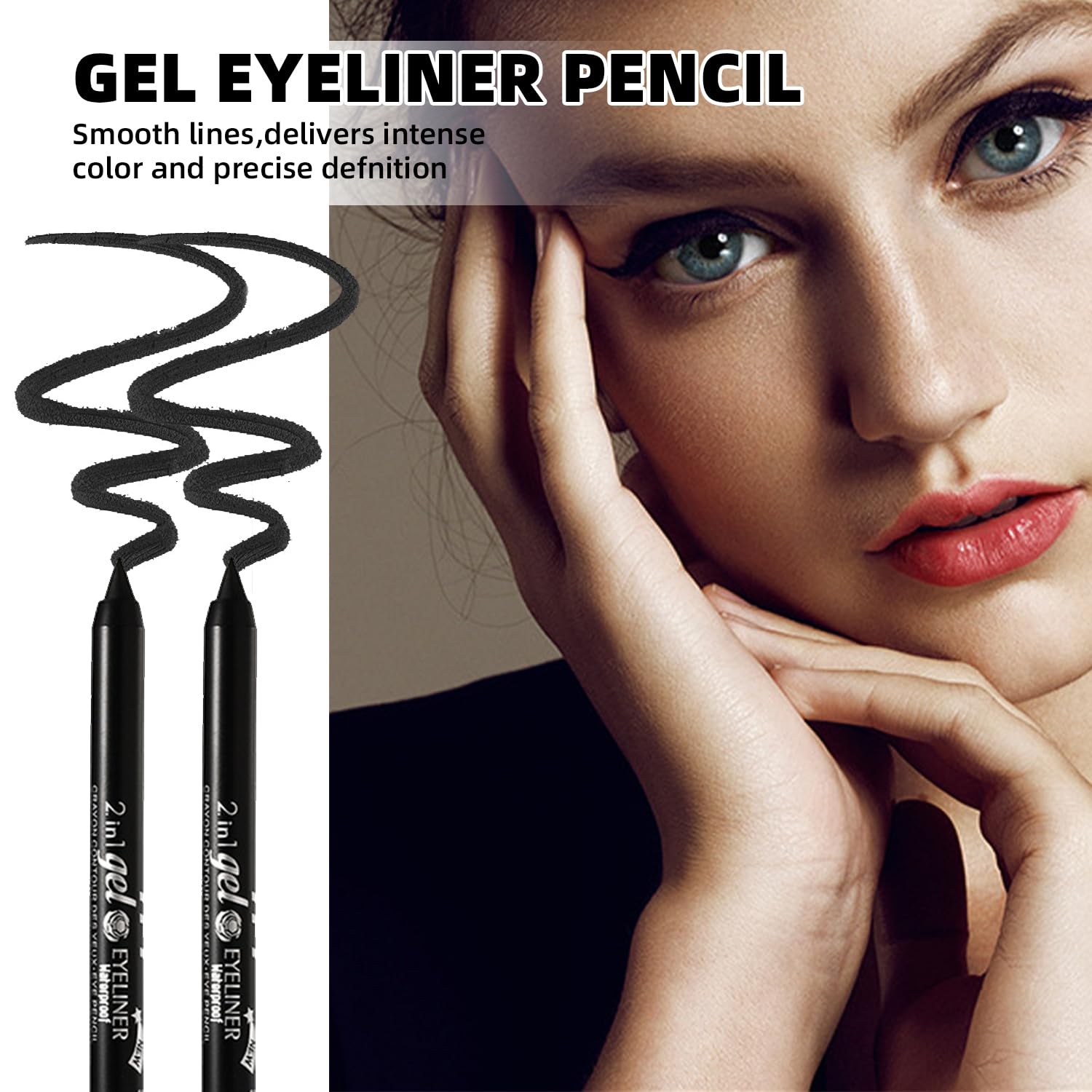 2PC Black Gel Eyeliner Pencil Set, Waterproof and Smudge-Resistant Long-Lasting Eye Liner Pen, Waterline Eye Liners with Sharpener for Precise Eye Makeup - Image 2