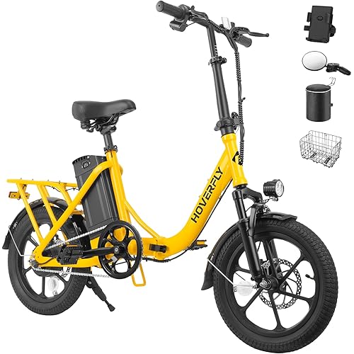 HOVERFLY H3 16" Electric Bike, Max 28Miles Range(Pedal-Assist) Folding E-Bike with Removable Battery, Front Suspension and Commuter Electric Bicycle Adults