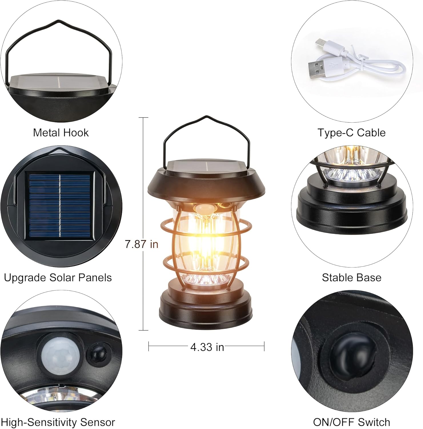 2 Pack Solar Wall Lanterns with 4 Modes, Solar Motion Sensor Lantern IP65 Waterproof Camping Lantern , Exterior Camping Light Front Porch Security Lamps Wall Mount Patio Fence Garage Decorative