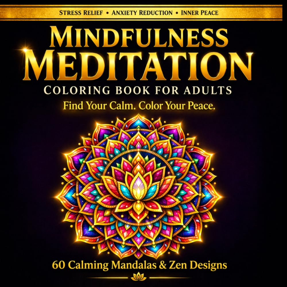 Mindfulness Meditation Coloring Book: 60 Calming Geometric Patterns, Mandalas & Zen Designs for Stress Relief, Anxiety Reduction & Inner Peace