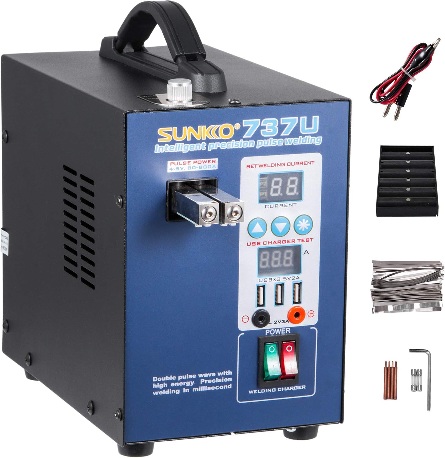 FlowerW 737U Battery Spot Welder, Pulse Spot Welding Machine 800A with 0.05-0.15MM Pure Nicke for 18650 14500 Lithium Battery 220V