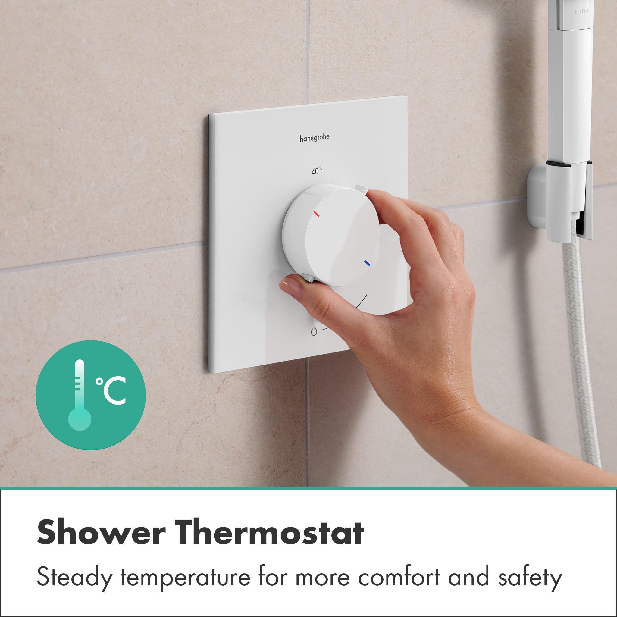 hansgrohe Ecostat Comfort E 33710700 termostat prysznicowy podtynkowy, armatura prysznicowa z blokadą bezpieczeństwa (SafetyStop) w temperaturze 40°C, termostat do prysznica, bateria mieszająca dla 1