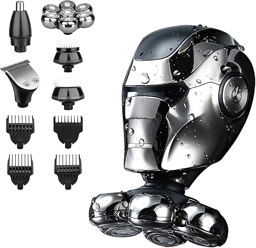 Afeitadora eléctrica para hombres calvos, maquinilla de afeitar flotante 6 en 1 con pelo de nariz, recortadora de patillas, cepillo facial,