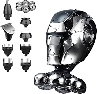 Electric Shaver for Bald Men, 6 in 1 Floating Head Razor with Nose Hair, Sideburns Trimmer, Face Brush, Upgrade 7D Electric Razor for Men with Type-C Charger, LED Display & Waterproof (Silver)