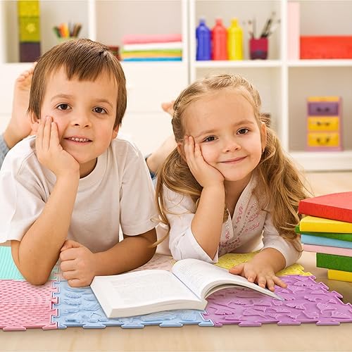 Miniatura 4 de Maitys Tapete sensorial para niños autistas, juego de masaje, tapete ortopédico de juego de rompecabezas, azulejos sensoriales texturizados para