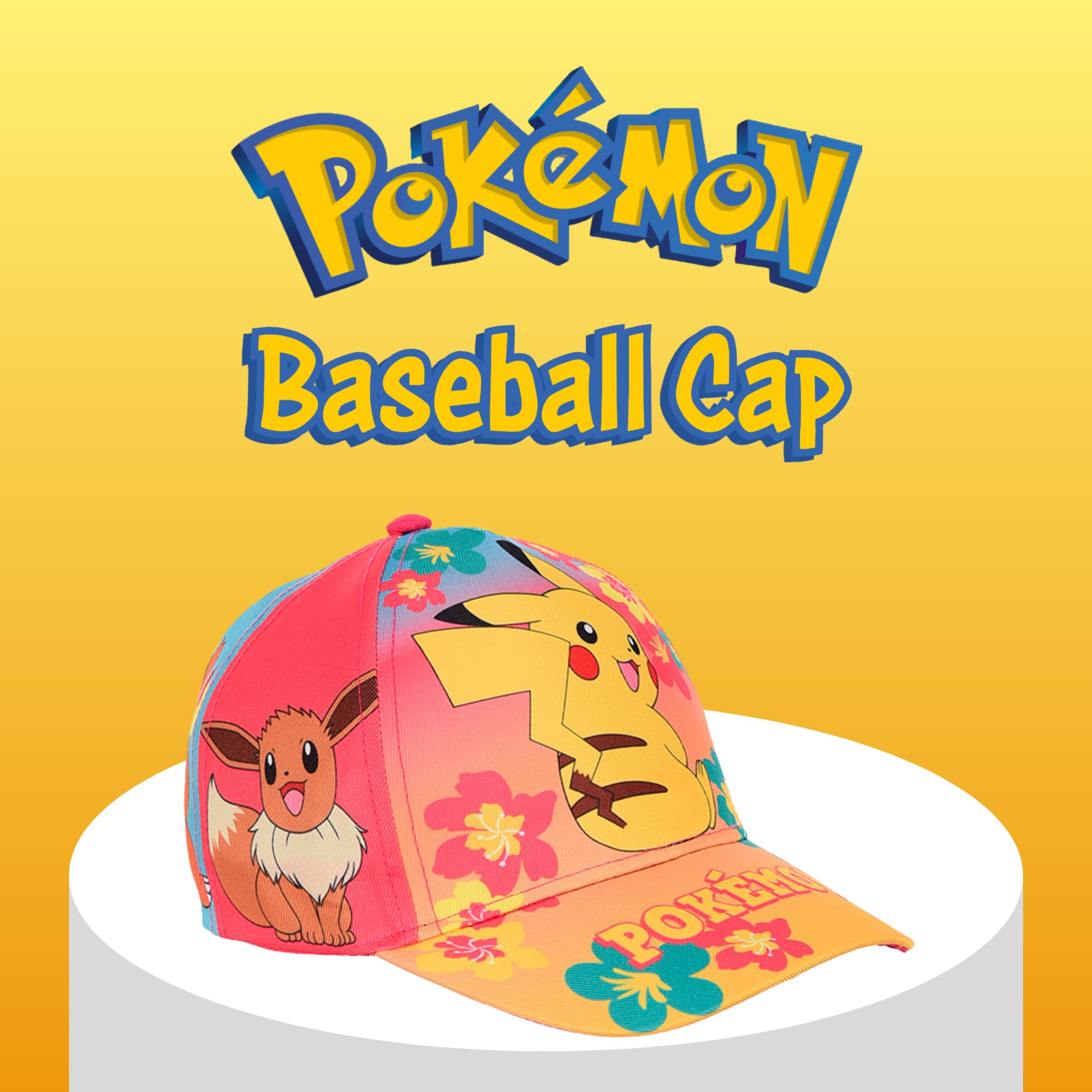 Pokemon Mädchen Hut, Pikachu, Schiggy, Evoli, Glumanda, Mew Baseballkappe, Sommermütze für Kinder