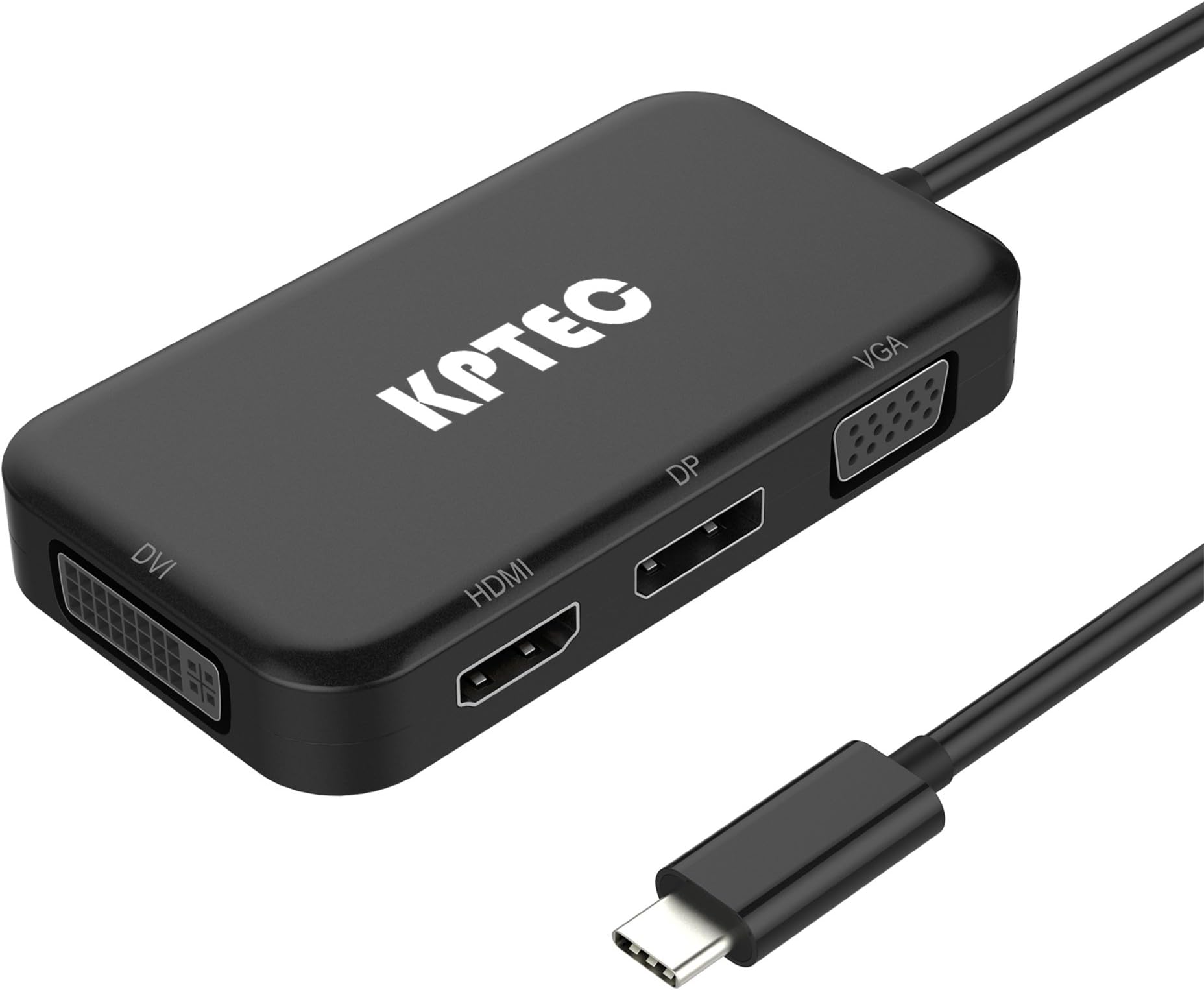Ultimate 4-in-1 USB-C to 4K HDMI, DVI, VGA DisplayPort DP Hub Adapter, Compact USB 3.1 Type C Multiport UHD Converter for MacBook Pro 2017, Laptop, Notebook, Thunderbolt 3 Compatible Devices, Black