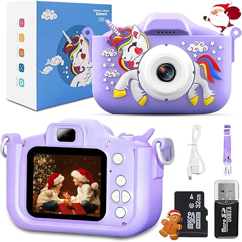 Juguetes de cámara para niños y niñas de 3, 4, 5, 6, 7, 8, 9, 10, 11, 12 años, cámara digital HD 32MP1080P con video para niños pequeños, festival