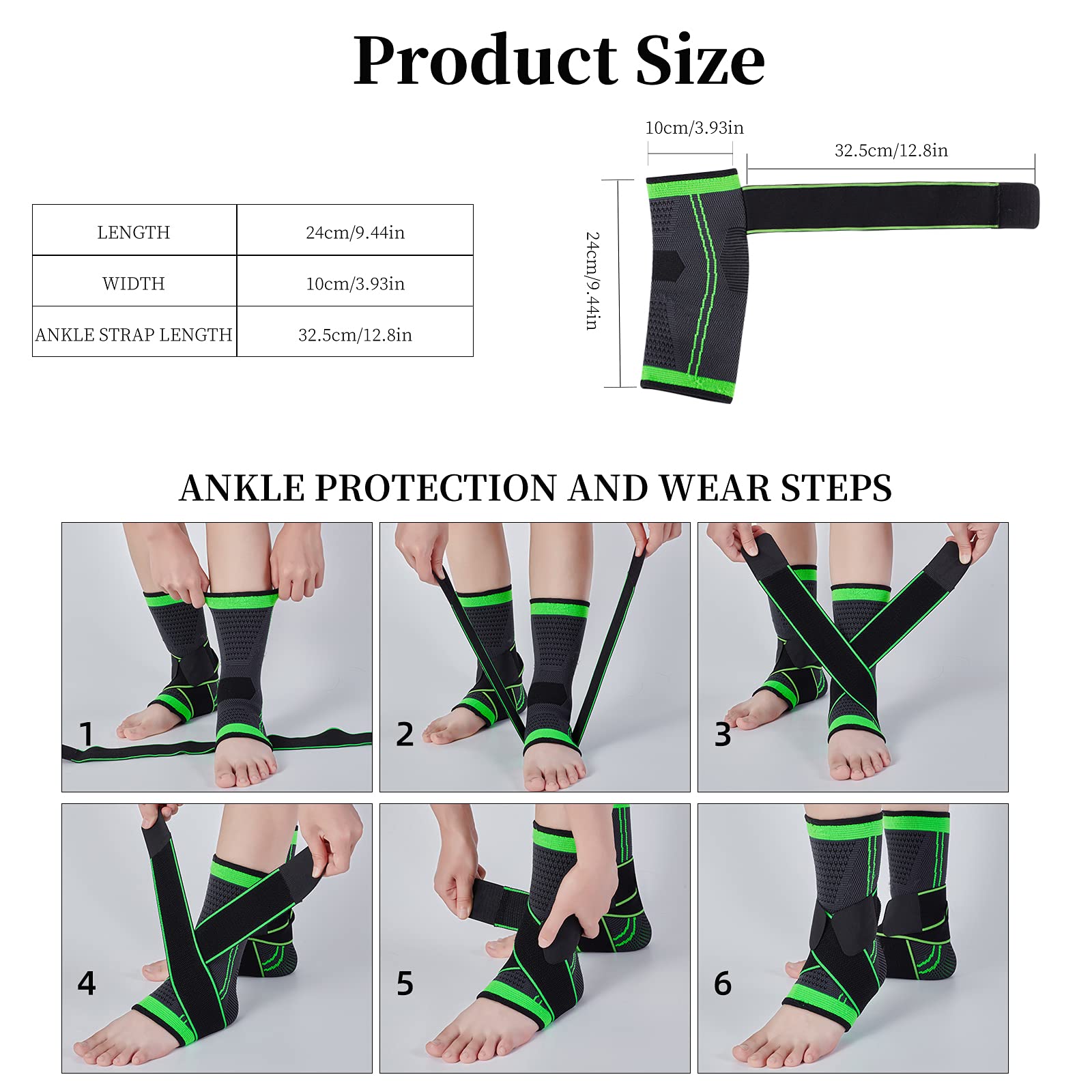 Tobilleras (1 par), mangas de compresión transpirables con envoltura ajustable, estabilizador elástico para fascitis plantar, tendinitis de Aquiles, alivio de la hinchazón del dolor de tobillo