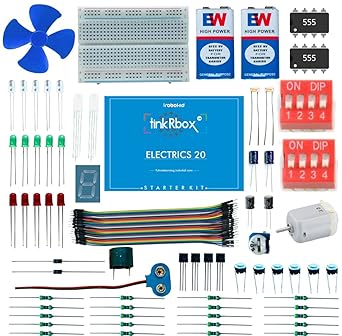 tinkRbox Electrics Starter Kit 22+ DIY Projects with Electronics Components Breadboard, LEDs, Resistors, Switches and also Video Tutorials