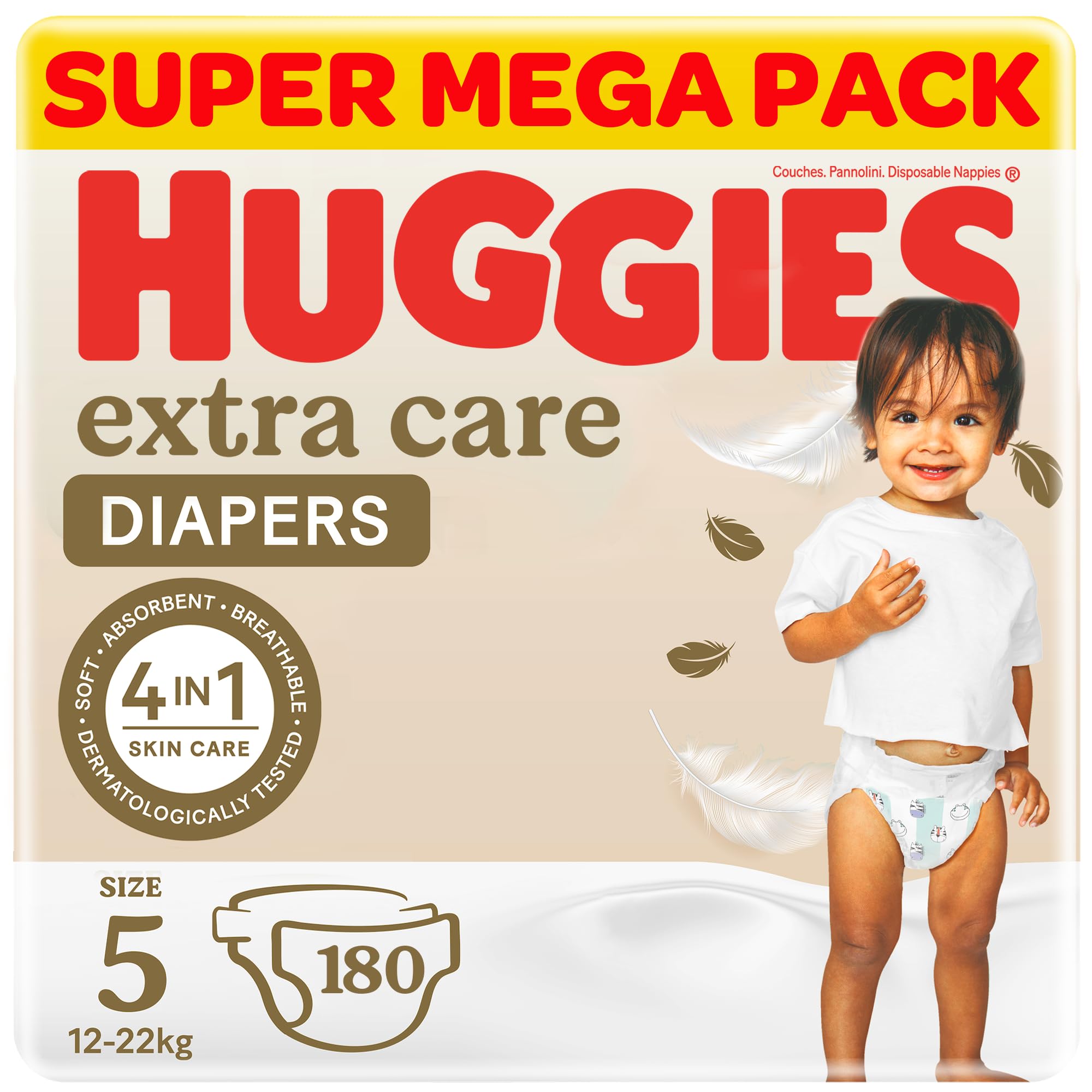 Extra Care Baby Diapers, Size 5 (12-22 kg), Super Mega Pack, 180 Diapers