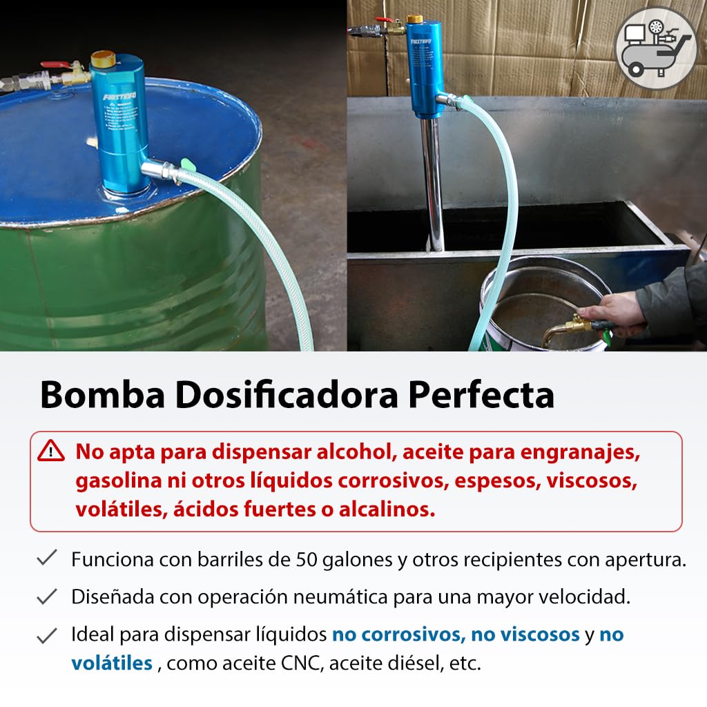 FIRSTINFO Bomba Neumática para Bidón 200L, Sistema 1:1 para Aceites de Alta Viscosidad, Distribuidor para Depósitos Abiertos, Compatible con Aceite de Motor y Transmisión, A1182EU