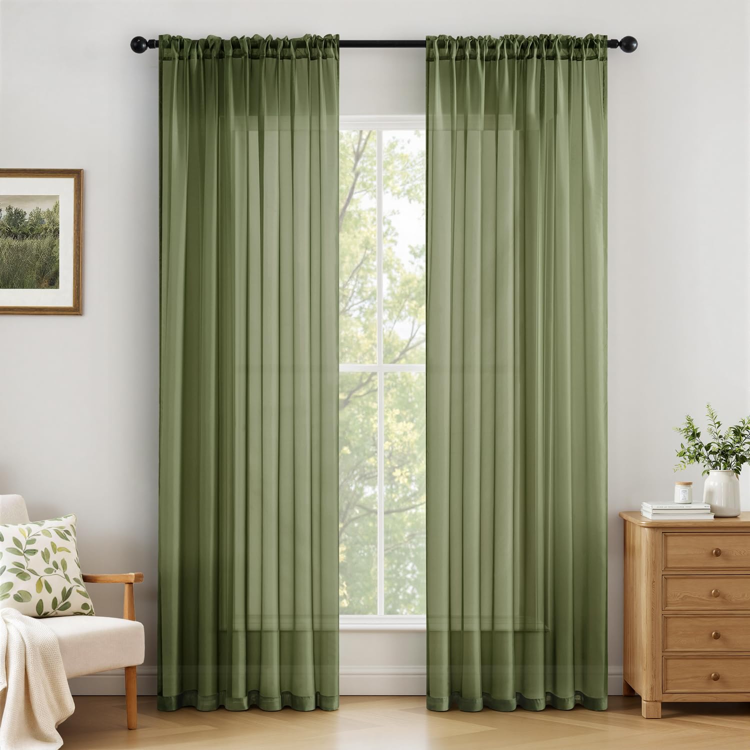 MIULEE 2er Set Voile Vorhang Transparente Gardine aus Voile Polyester Schlaufenschal Transparent Wohnzimmer Luftig Dekoschal für Schlafzimmer Rod Pocket