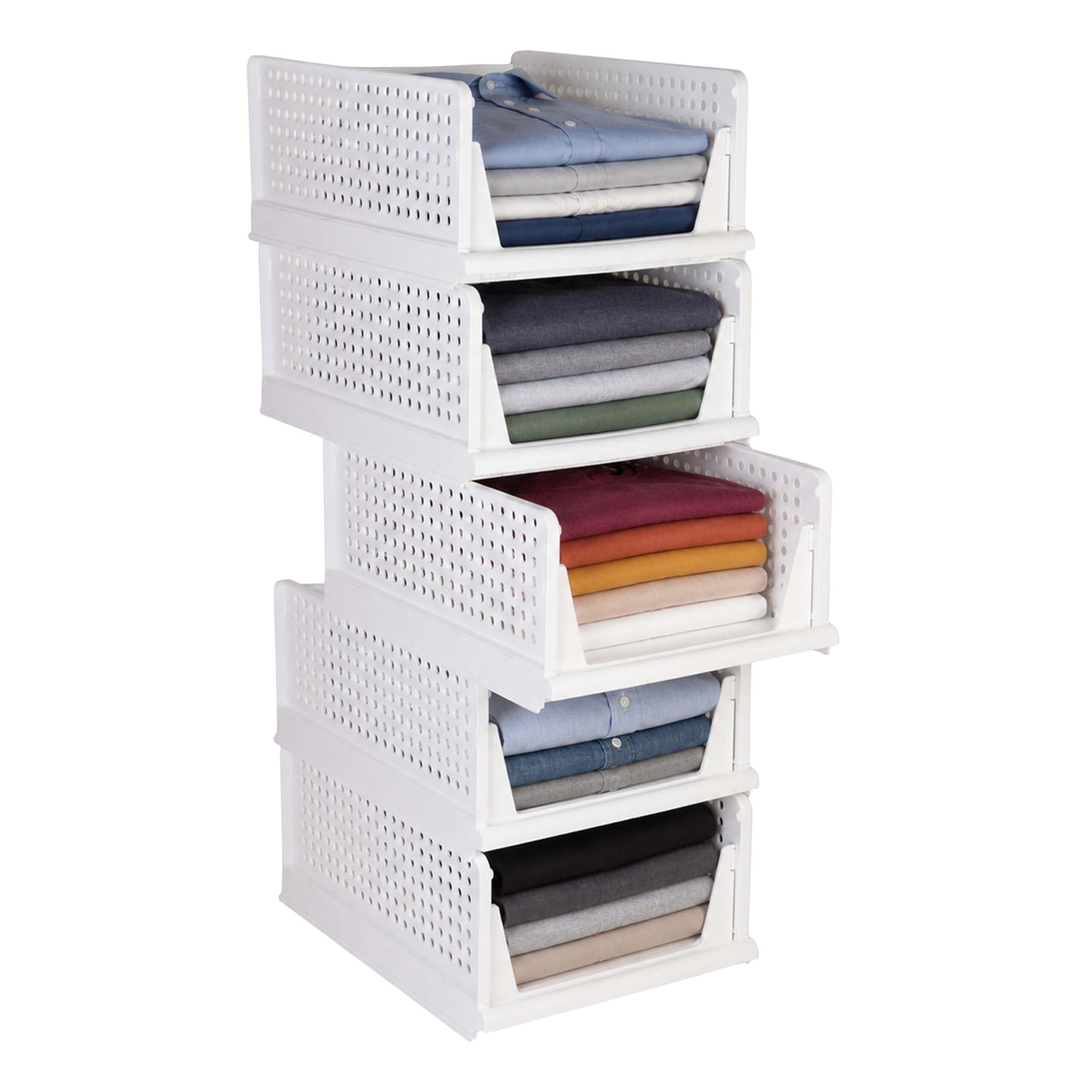 Relaxdays Organizador de armario, set de 5, plegable, apilable, blanco