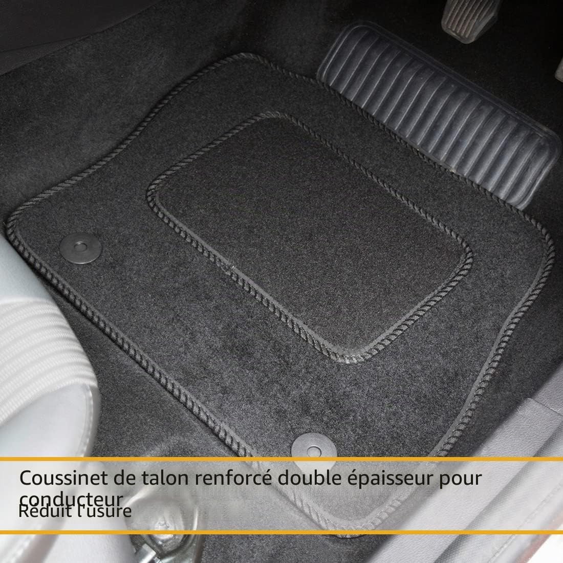 Tapis de voiture sur mesure pour Hyundai Tucson 2021-2025 hybride - Lot de 4 tapis de sol noirs avec bordure noire et 2 clips de sécurité