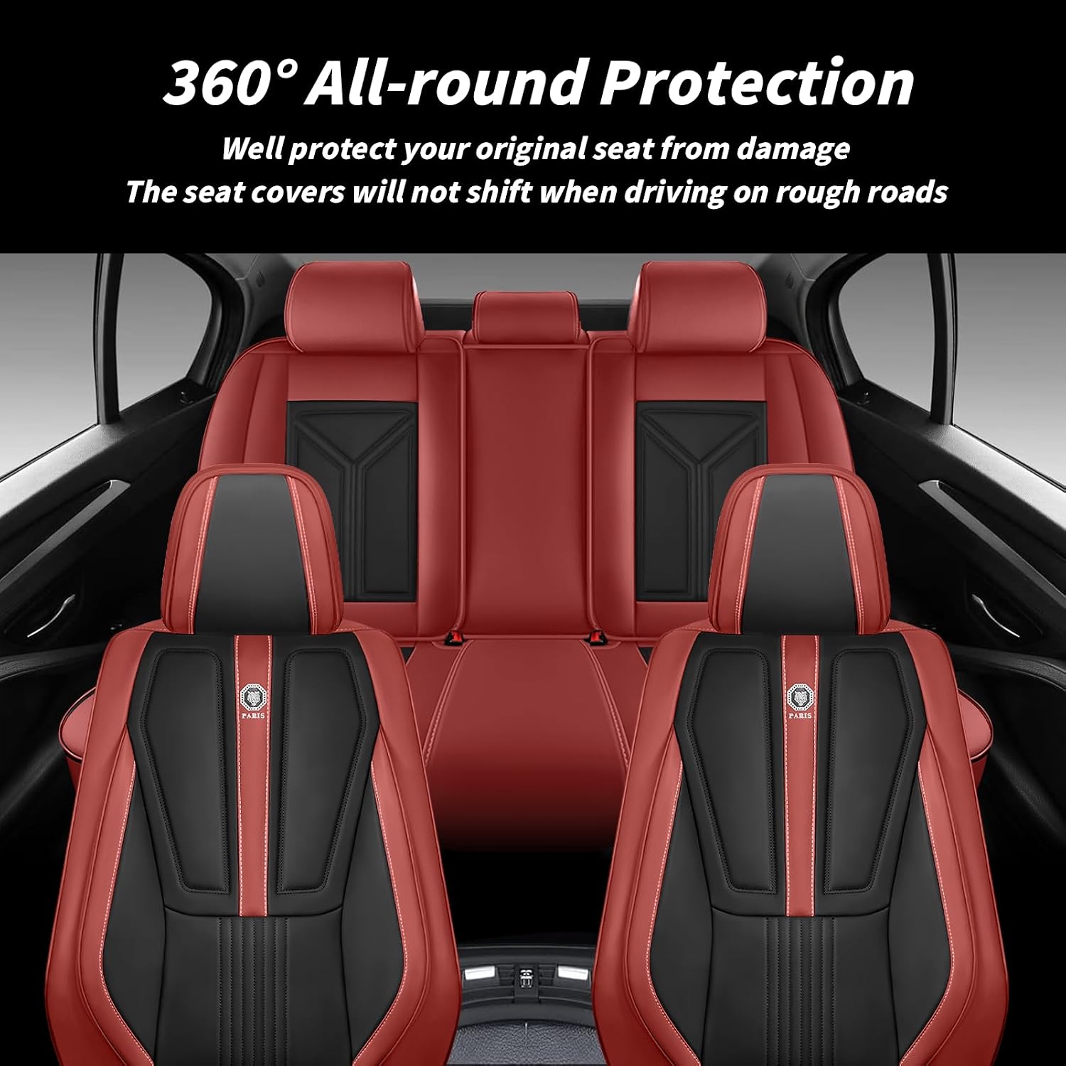 Arazi Custom 5 Full Seat Covers Fit for Ford Explorer 2016 2017 2018 2019, Full-Coverage Premium Waterproof Nappa Leather Seat Cover（5 Seats Standard, Black&Red）