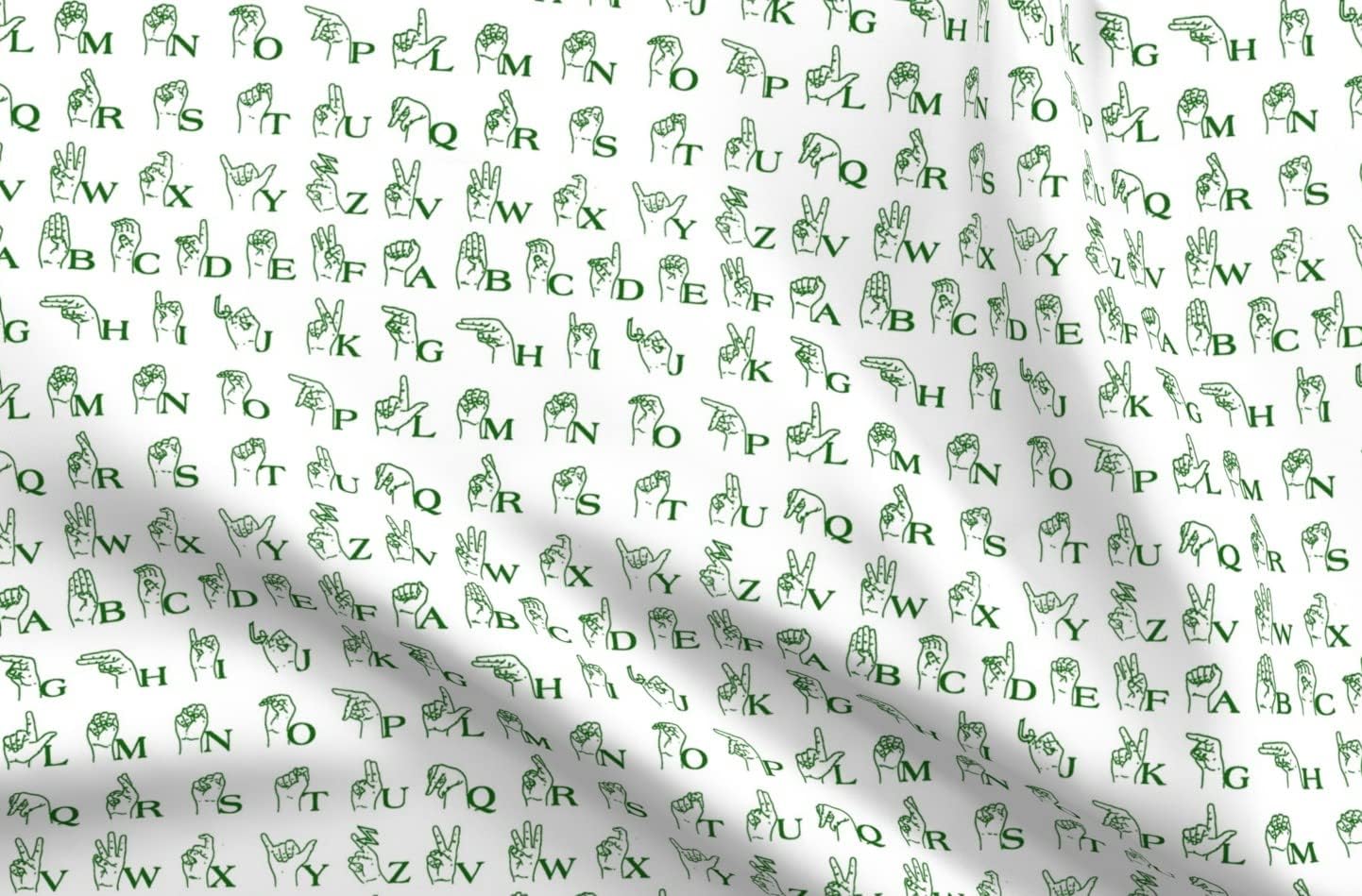 Spoonflower Fabric - Sign Language Green American Printed on Upholstery Velvet Fabric Fat Quarter - Upholstery Home Decor Bottomweight Apparel