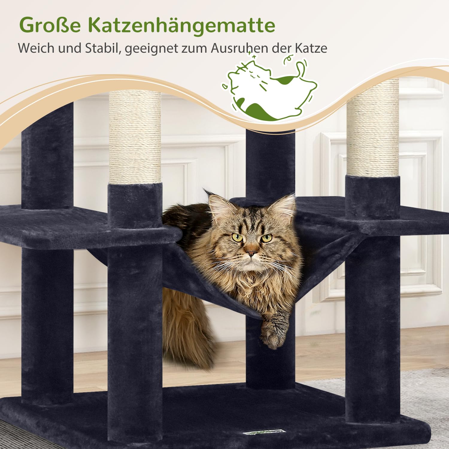 Globlazer F76 Kratzbaum 195 cm mit Große Katzenhaus Hängematte für 2 Katzen | Katzenbaum Stabil Weiche Plüsch, Sicherheit Kippschutz, Einfach zu installiere Aktivitätskratzbäume für Große Katzen Kätzchen