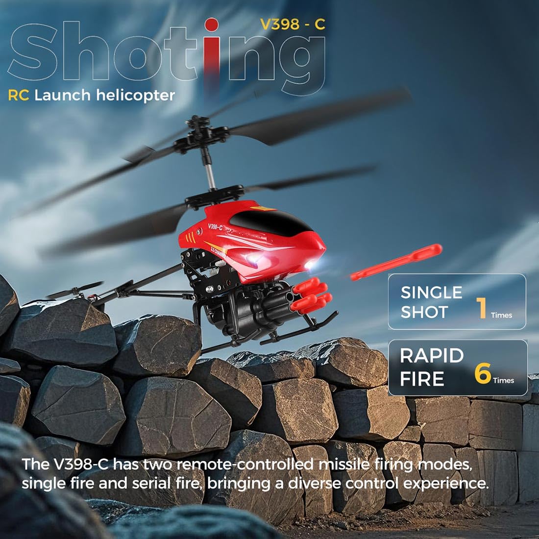 WL V398-C helikopter RC dla dorosłych, model samolotu 2,4 G 4CH z systemem rakietowym, utrzymaniem wysokości i światłami LED, 6-osiowy żyroskop do stabilnego latania wewnątrz i na zewnątrz