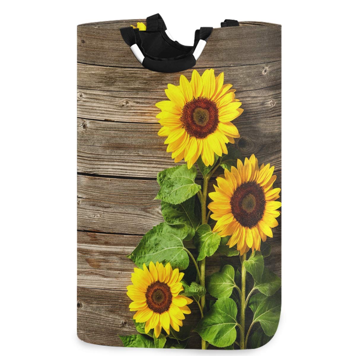visesunny Collapsible Laundry Basket Autumn Sunflower On Wooden Board Large Laundry Hamper with Handle Toys and Clothing Organization for Bathroom,