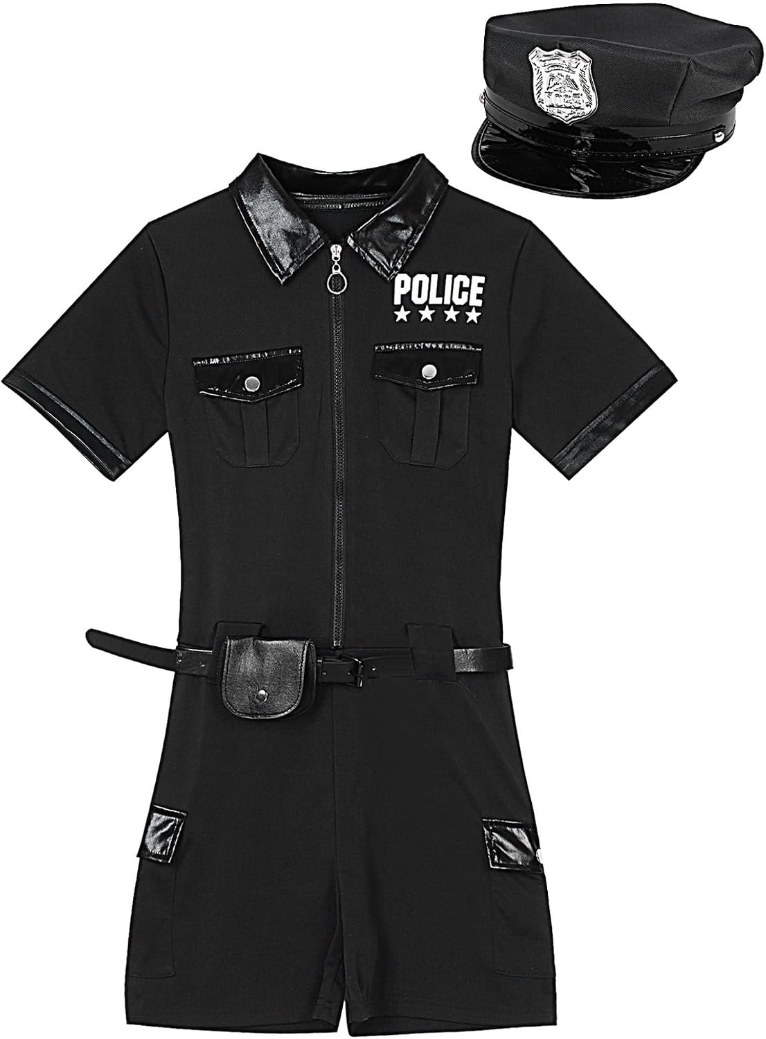 XUNZOO Womens Officer Costume Fancy Dress-up Sexy Police Cop Adult Police Uniform Jumpsuit with Belt