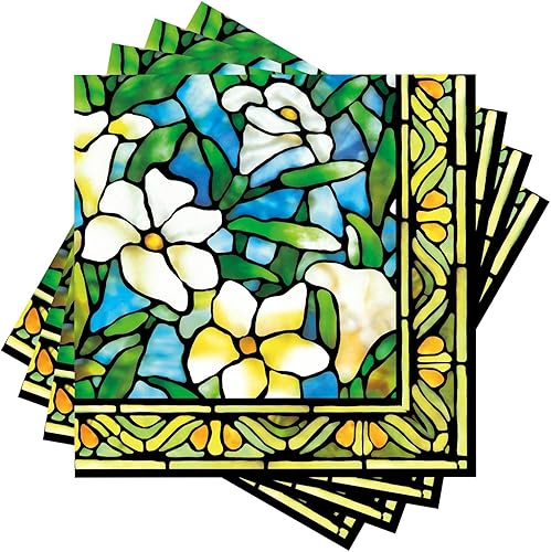 RainCaper Paquete de 20 servilletas de bebidas Tiffany "Field of Lilies"  Servilletas de cóctel plegadas de 5 x 5 pulgadas, servilletas desechables