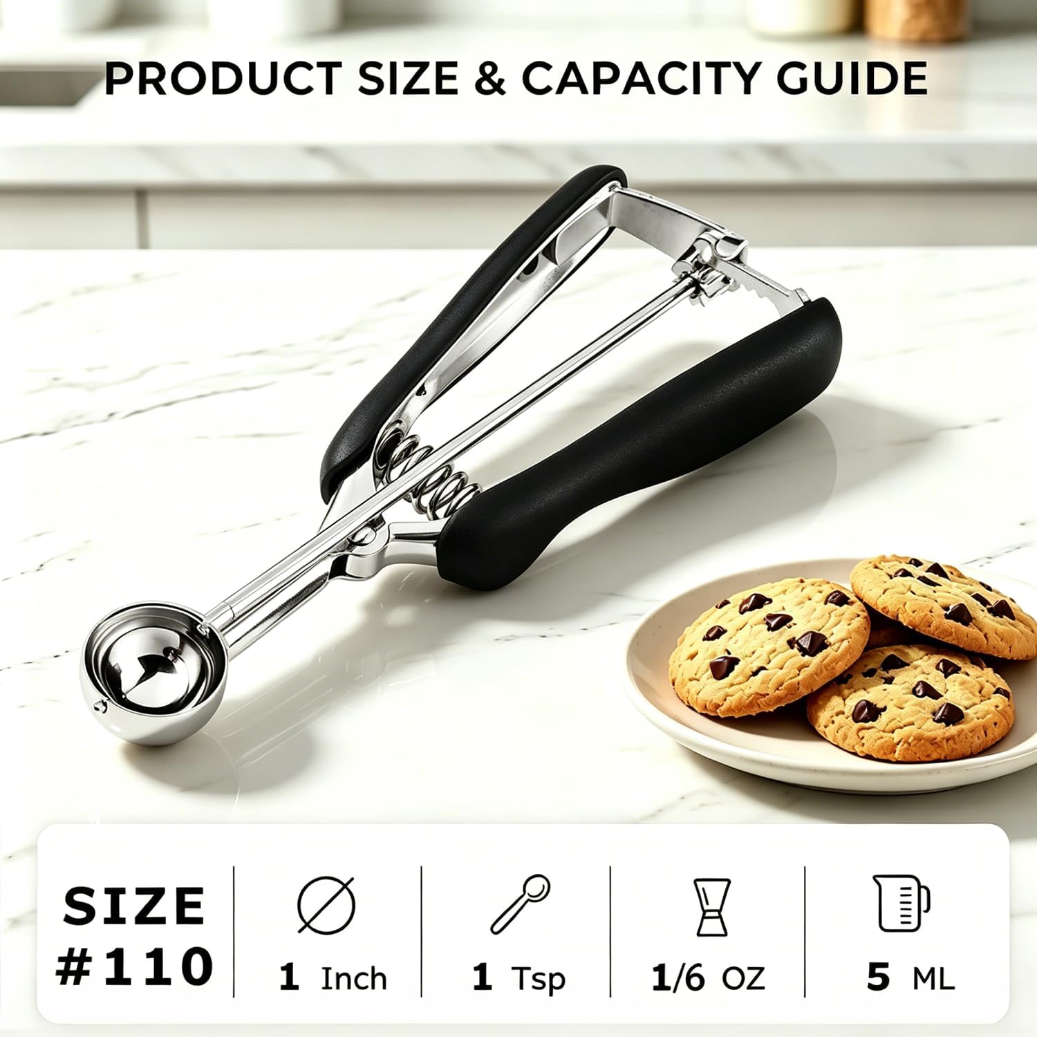 Mini Cookie Scoop 1 Tsp, 1 Inch Cookie Scooper, Melon Baller Scoop, Mini Ice Cream Scoop, Good Soft Grips, Comfortable Trigger Release, BY-US-OB-006 image 2