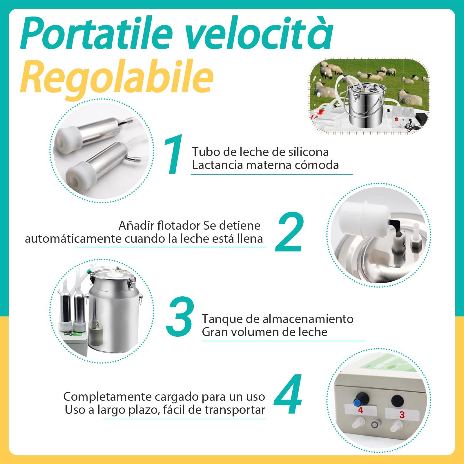 Ordeñadora de vacas de 10L, Suministros De Ordeño Portátiles For Vacas, con Botella de Acero Inoxidable,Tapa Transparente de Acero Inoxidable,Recargable por Pulsación (10L/para Vaca)