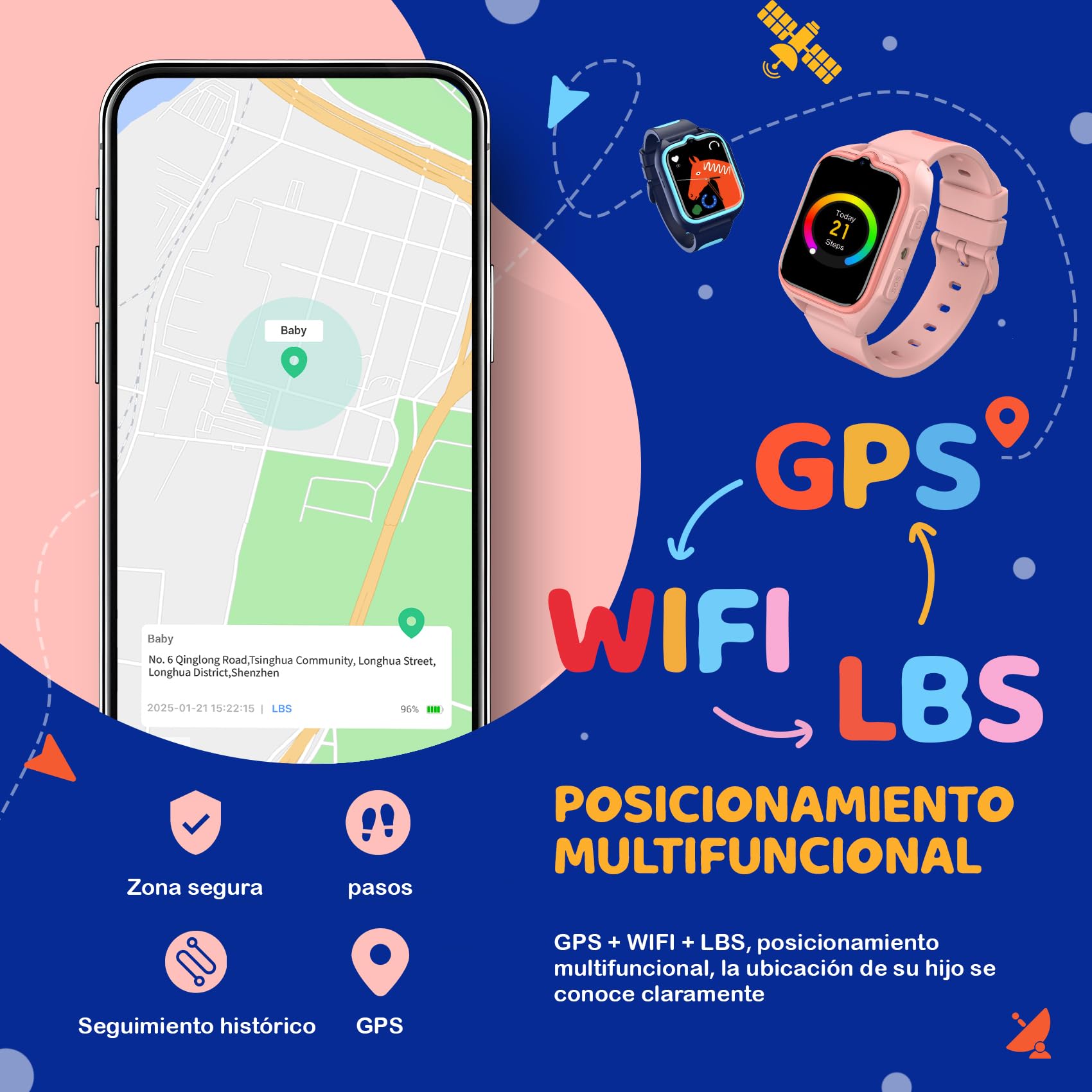 Reloj Inteligente Niño 4G Smartwatch Niños con GPS, Videollamadas, SOS, Linterna LED, Cámara, Podómetro, IP68, Modo Escuela, Despertador, Mensajes, Rosa para Niñas y Niños