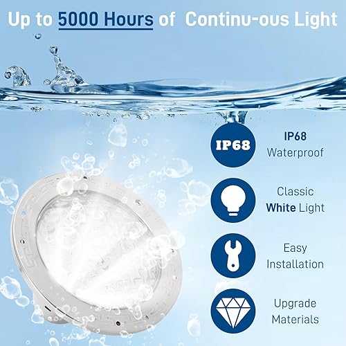 Miniatura 3 de CAtArt Luces de piscina de 10 pulgadas para piscinas enterradas (blanca), luces LED AC120V adecuadas para nicho húmedo de 10 pulgadas, 35 W, cable