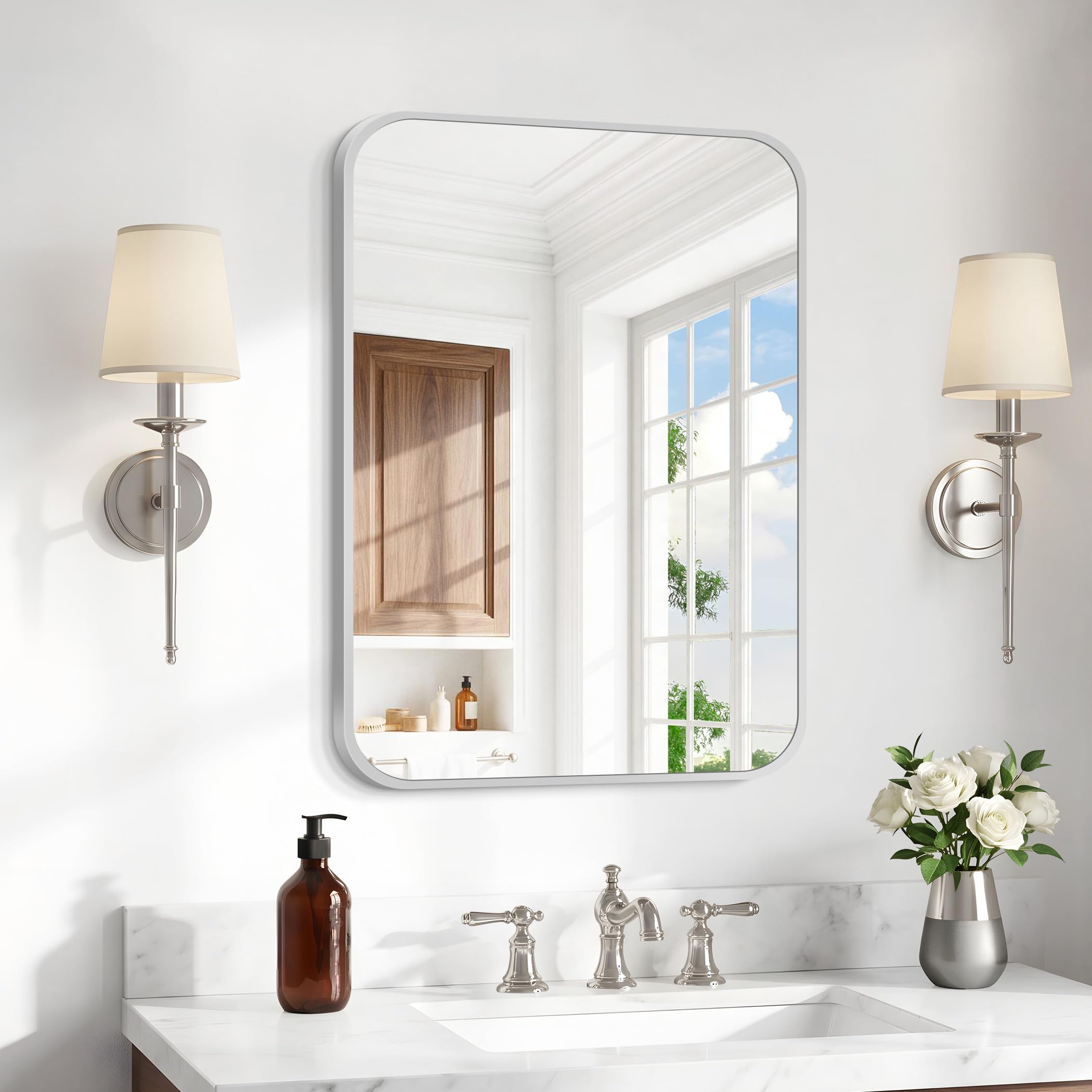 BONEWEI Silver Bathroom Mirror 18x24