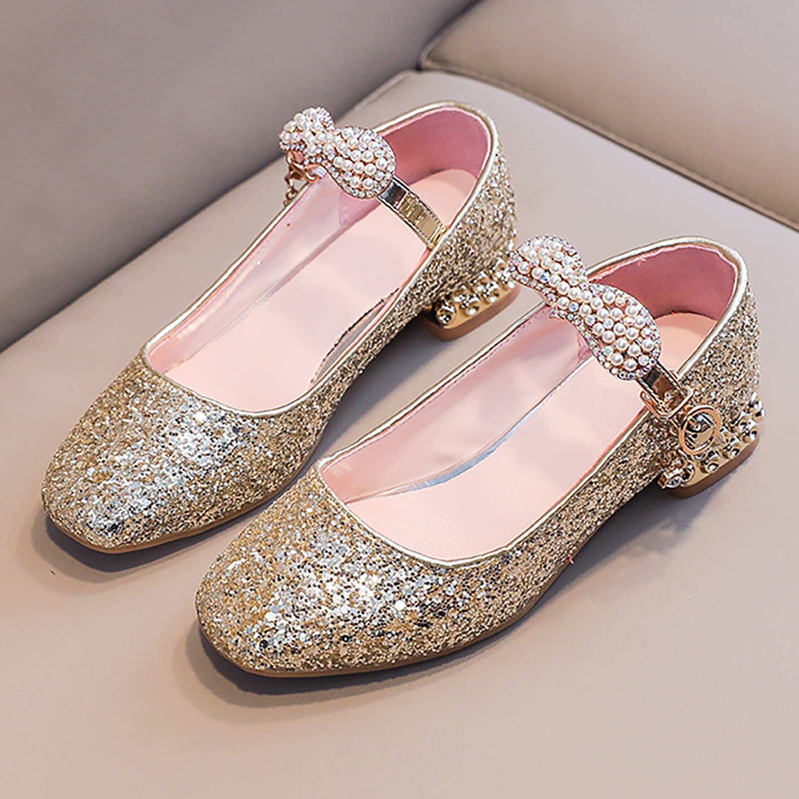 Stöckelschuhe Mädchen Pailletten Prinzessinnen Mit Absatz Glitzer Party Niedrige Absätze Bequemen Elegante Klettverschluss Riemchen Geburtstag Abschlussball Tanzen Aufführung