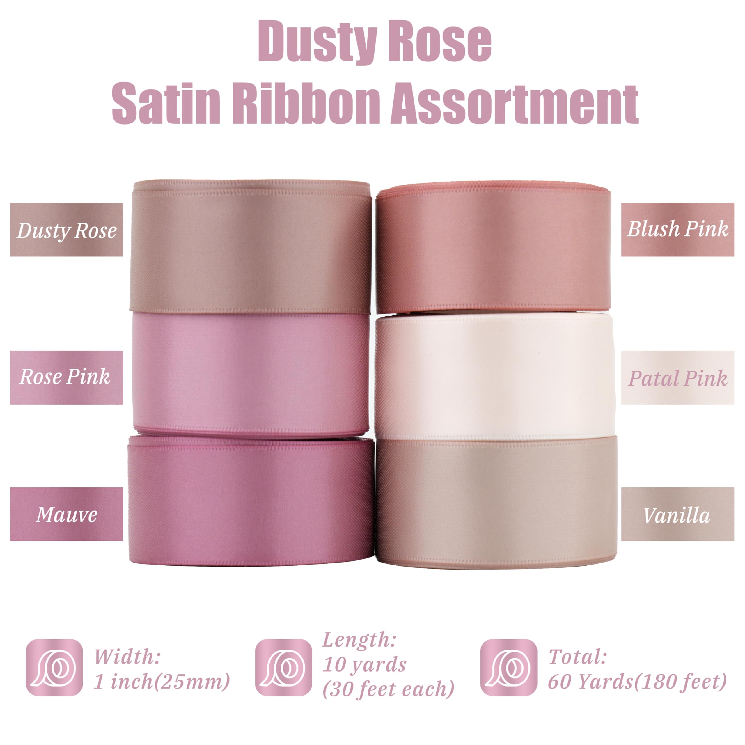 Mayreel Dusty Blue Satinband Set – 6 Rollen, Je 9,1 M, 2,5 Cm Breit, Für Basteln & Hochzeit