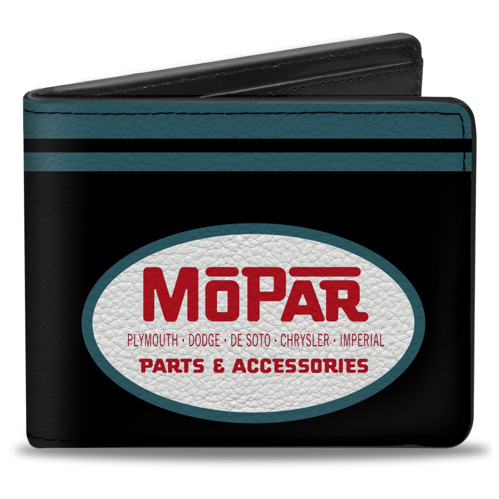 Buckle-Down Men's PU Bifold Wallet-Mopar 1954-1958 Chrysler Logo Top Stripe Black/Blue/Red/White, Multicolor, 4.0