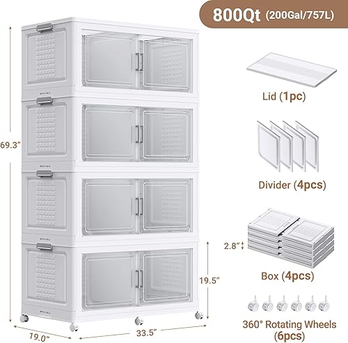 Miniatura 2 de BROVIEW 800Qt Stackable Storage Bins with Lid & Wheels, 4Pack Extra Large Plastic Containers with Compartments Closet Organizers and Storage Cabinet
