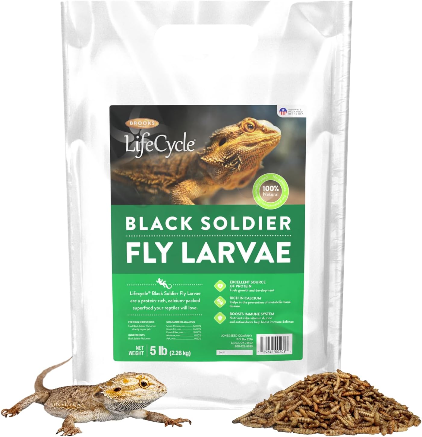 Black Soldier Fly Larvae, Bearded Dragon Food, Bugs for Reptiles, Worms for Geckos, Insect Protein, Baby Bearded Dragon Food, Made in USA, 5 lbs