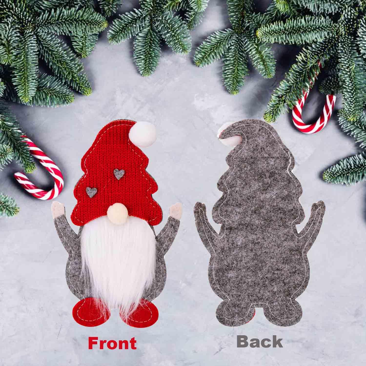AuFiiy Christmas Cutlery Holder Costume, 6Pcs Christmas Gnome Santa Xmas Party Dinner Table Decoration, Red - Image 4