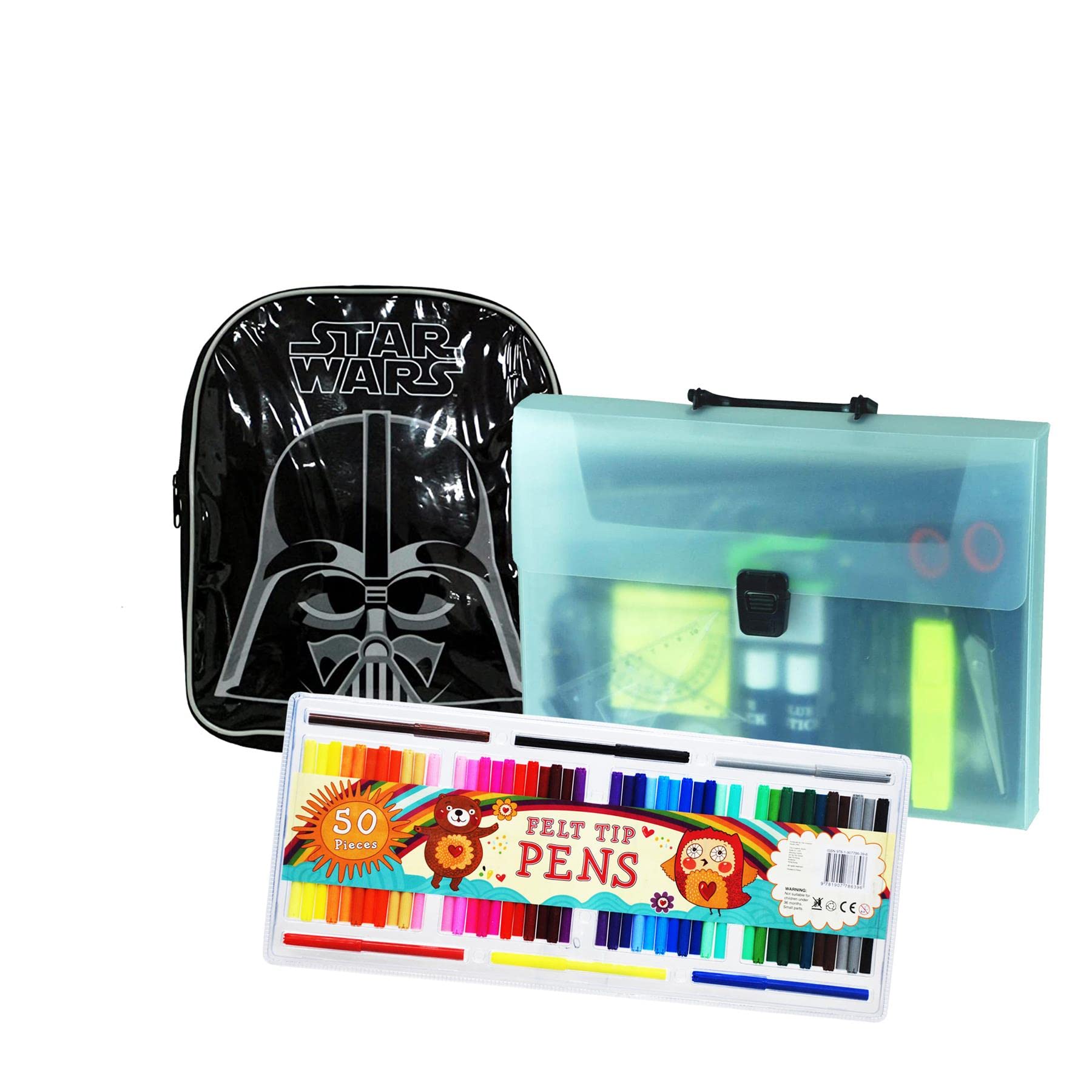 Back to School Bundle - inc Basic Junior Backpack, 20PC Stationery Set and 50PC Felt Tip Pens - Star Wars Mini Darth Vader