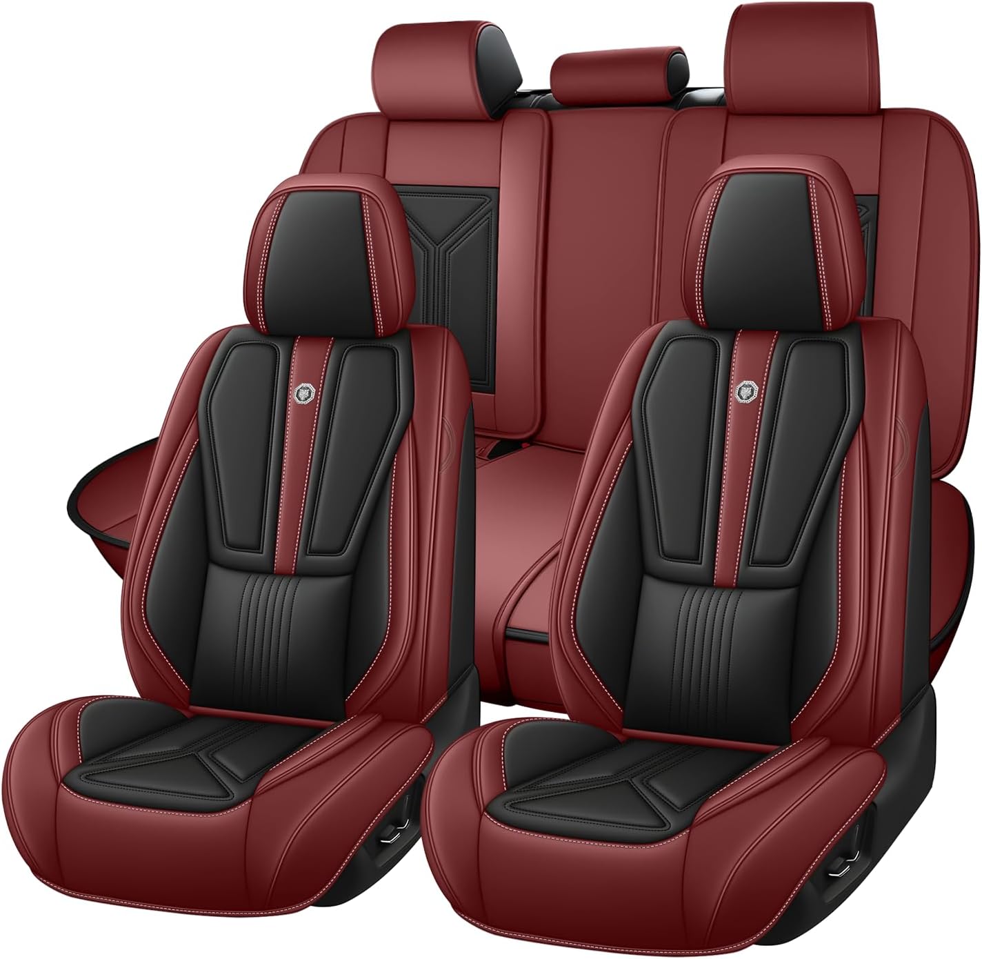 Car Seat Cover for Ford Escape 2001-2025,Leather Seat Cover for Car,Breathable Vehicle Cushions Cover Waterproof Protectors Seat Protector, (Full Set,Black&Red) Black&Red Full Set