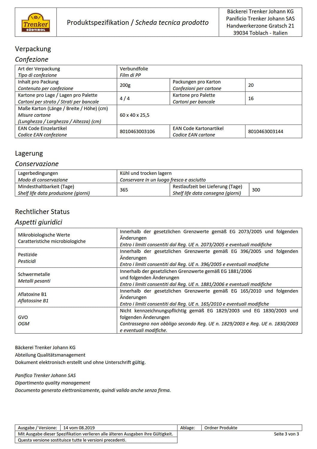 Knödelbrot Trenker 20 x 200 gr. - Karton Südtirol